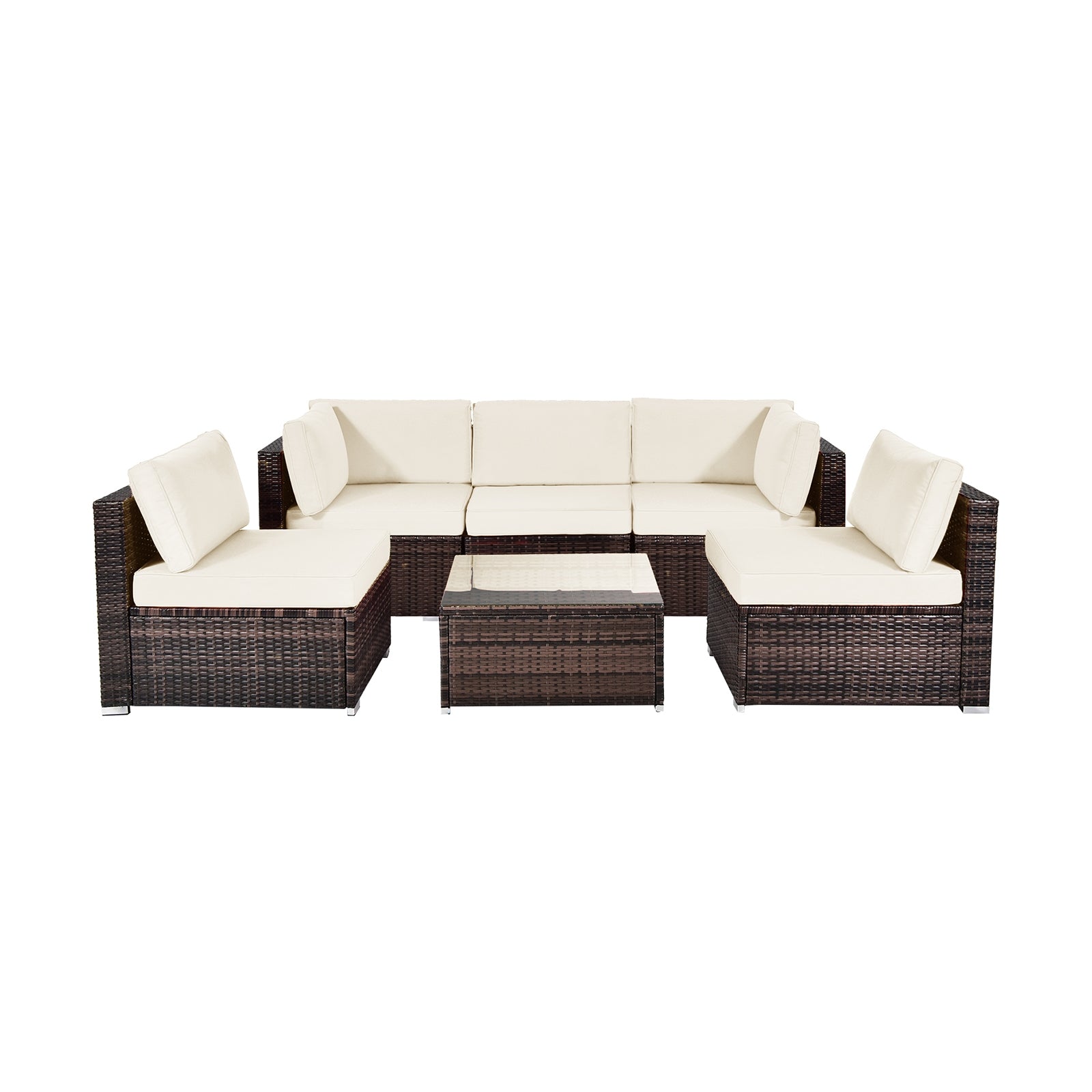 6-Piece Patio Rattan Furniture Set, With Cushions And Glass Coffee Table, White Outdoor Sectionals White at Gallery Canada