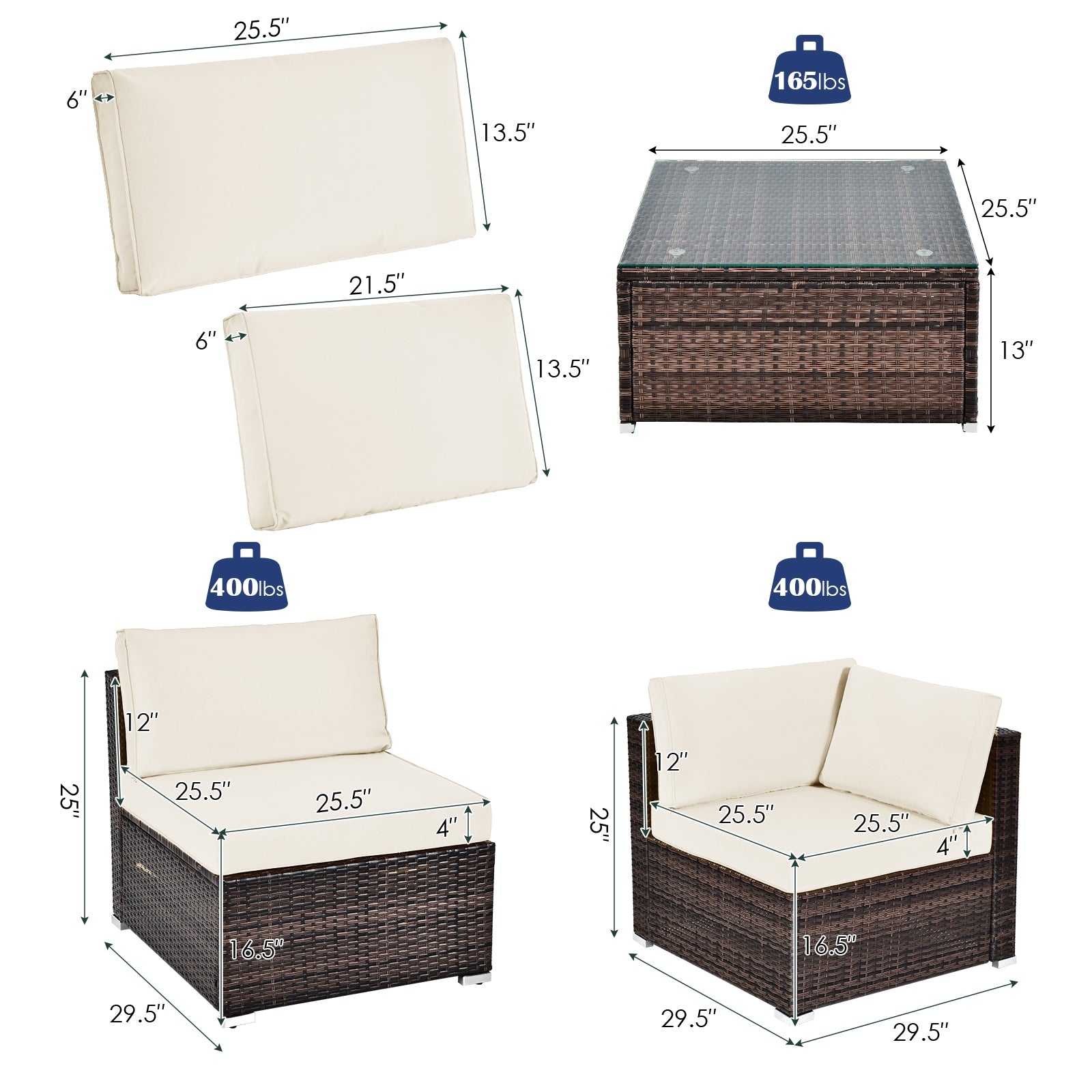 6-Piece Patio Rattan Furniture Set, With Cushions And Glass Coffee Table, White Outdoor Sectionals at Gallery Canada