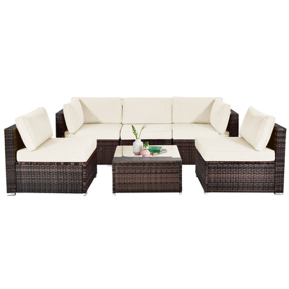 6-Piece Patio Rattan Furniture Set, With Cushions And Glass Coffee Table, White Outdoor Sectionals at Gallery Canada