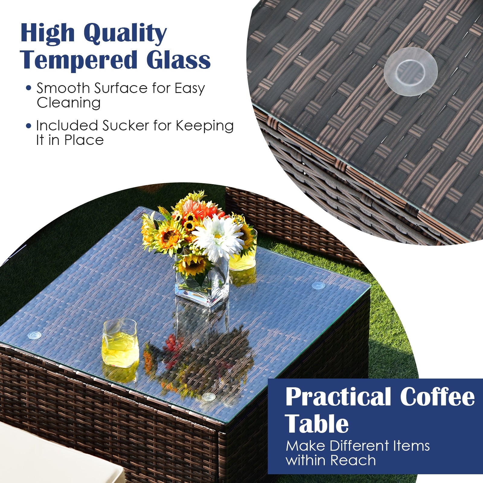 6-Piece Patio Rattan Furniture Set, With Cushions And Glass Coffee Table, White Outdoor Sectionals at Gallery Canada