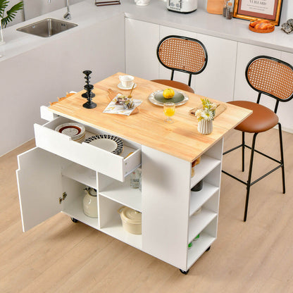 Drop-Leaf Kitchen Island, Rubber Wood Top, White Kitchen Islands & Carts at Gallery Canada