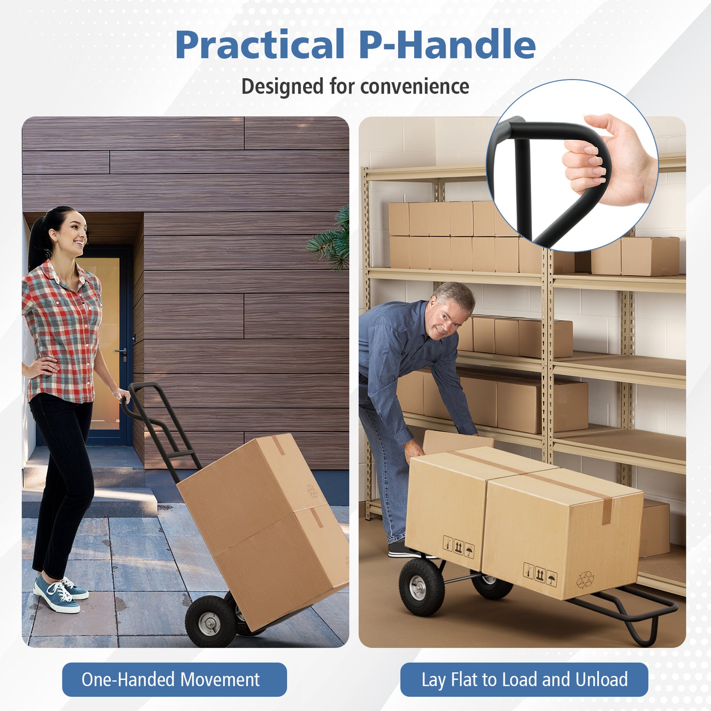 P-Handle Hand Truck, Foldable Load Plate, Black Garages at Gallery Canada