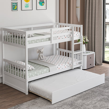 Twin Over Twin Bunk Bed With Pull-Out Trundle, Ladder, White Bunk Bed Frame at Gallery Canada