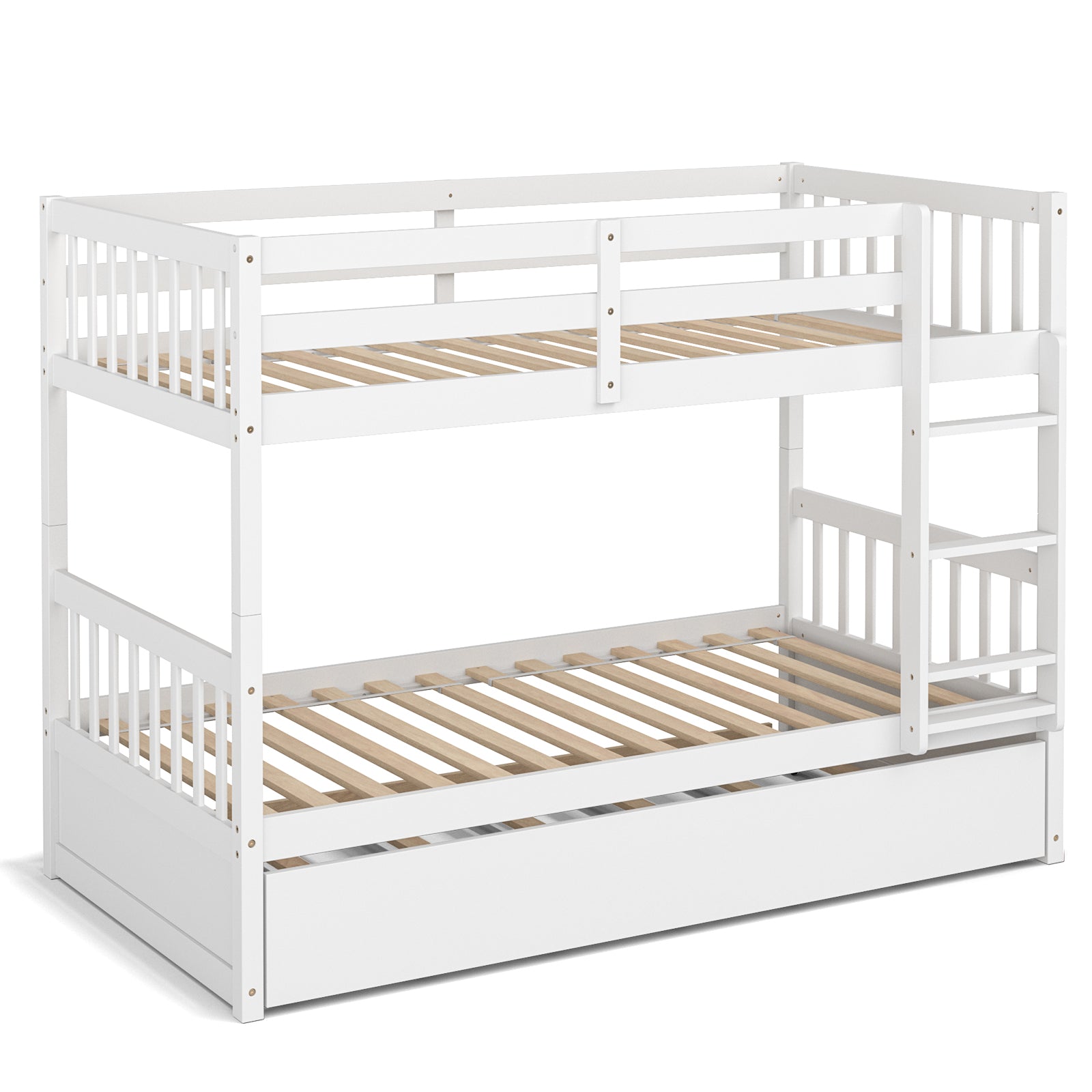 Twin Over Twin Bunk Bed With Pull-Out Trundle, Ladder, White Bunk Bed Frame White at Gallery Canada