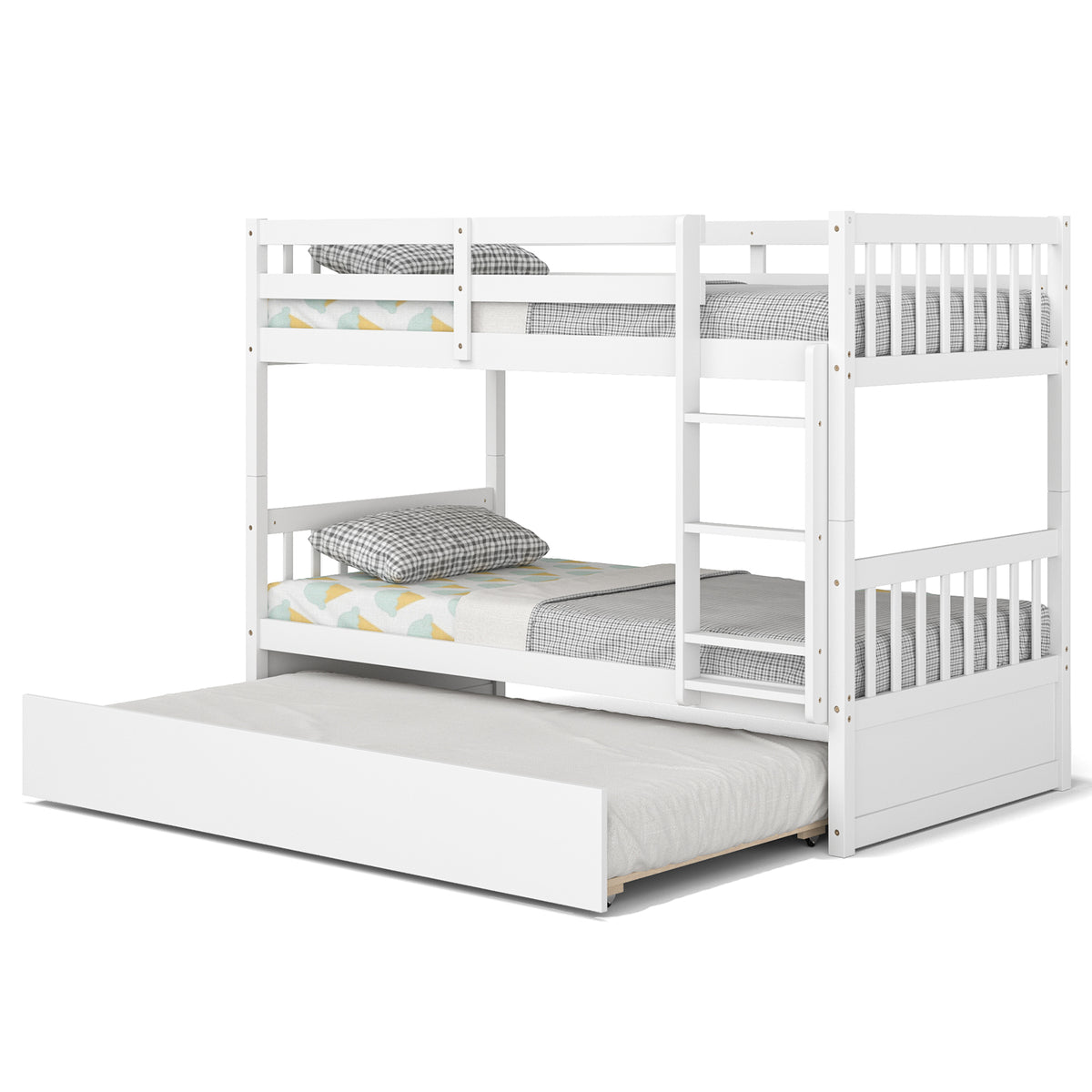 Twin Over Twin Bunk Bed With Pull-Out Trundle, Ladder, White Bunk Bed Frame at Gallery Canada