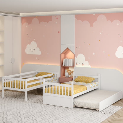 Twin Over Twin Bunk Bed With Pull-Out Trundle, Ladder, White Bunk Bed Frame at Gallery Canada
