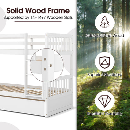 Twin Over Twin Bunk Bed With Pull-Out Trundle, Ladder, White Bunk Bed Frame at Gallery Canada