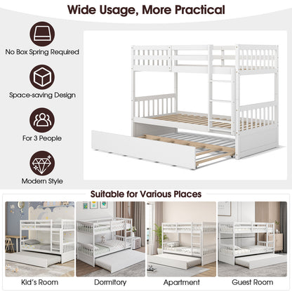 Twin Over Twin Bunk Bed With Pull-Out Trundle, Ladder, White Bunk Bed Frame at Gallery Canada