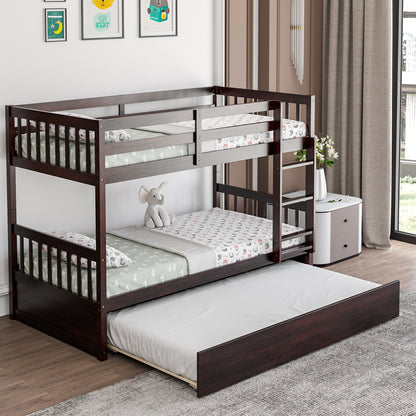 Twin Over Twin Bunk Bed With Pull-Out Trundle, Ladder, Espresso Bunk Bed Frame at Gallery Canada