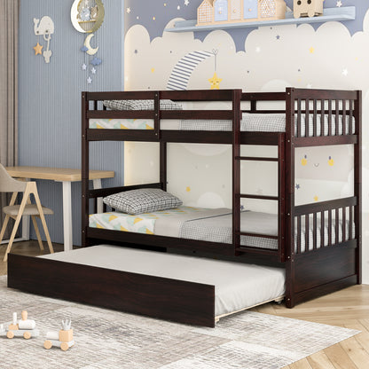 Twin Over Twin Bunk Bed With Pull-Out Trundle, Ladder, Espresso Bunk Bed Frame at Gallery Canada
