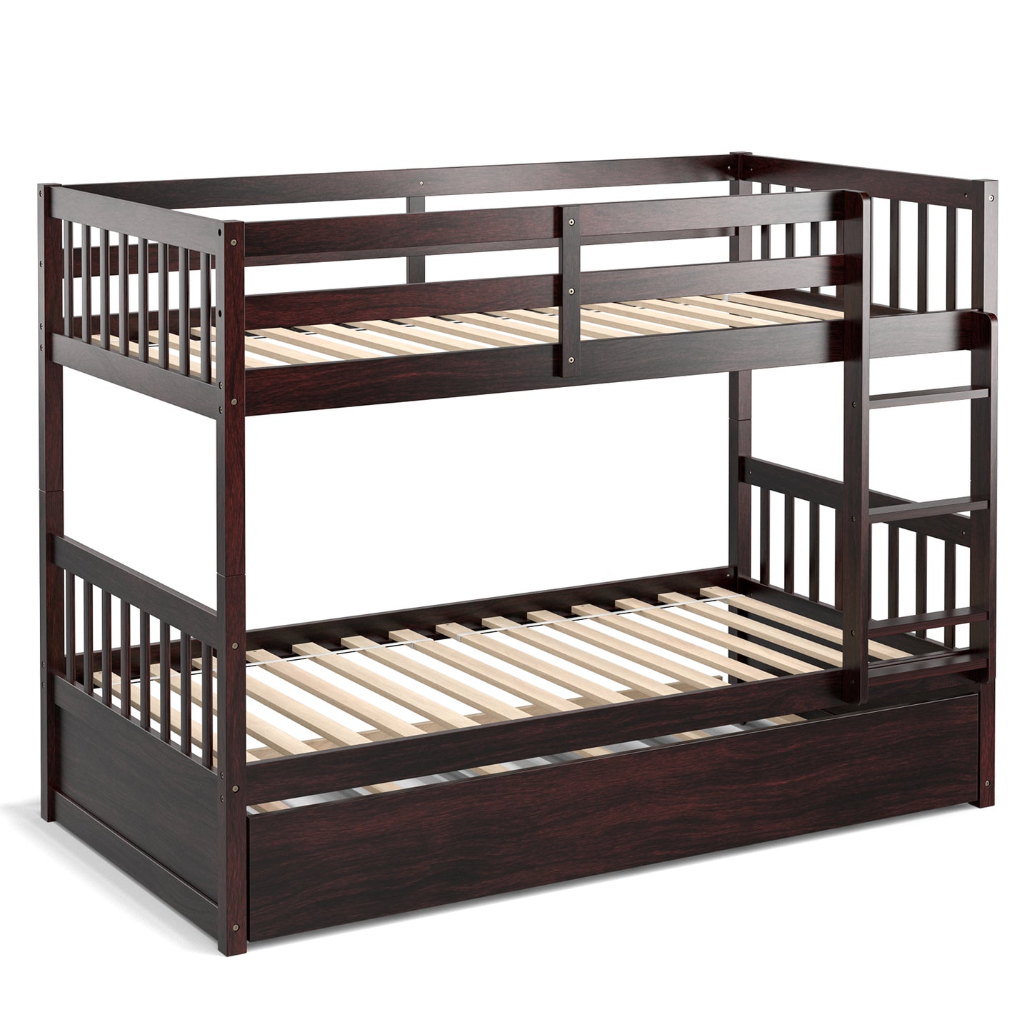 Twin Over Twin Bunk Bed With Pull-Out Trundle, Ladder, Espresso Bunk Bed Frame Espresso at Gallery Canada
