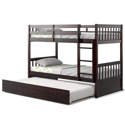 Twin Over Twin Bunk Bed With Pull-Out Trundle, Ladder, Espresso Bunk Bed Frame at Gallery Canada