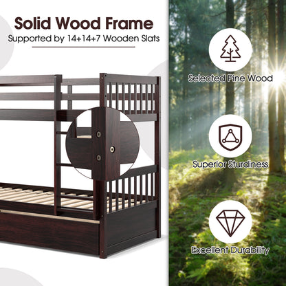 Twin Over Twin Bunk Bed With Pull-Out Trundle, Ladder, Espresso Bunk Bed Frame at Gallery Canada
