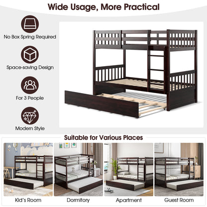 Twin Over Twin Bunk Bed With Pull-Out Trundle, Ladder, Espresso Bunk Bed Frame at Gallery Canada