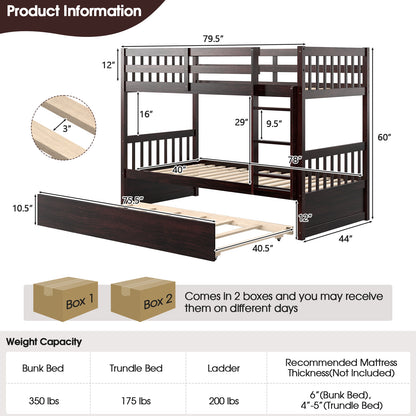 Twin Over Twin Bunk Bed With Pull-Out Trundle, Ladder, Espresso Bunk Bed Frame at Gallery Canada