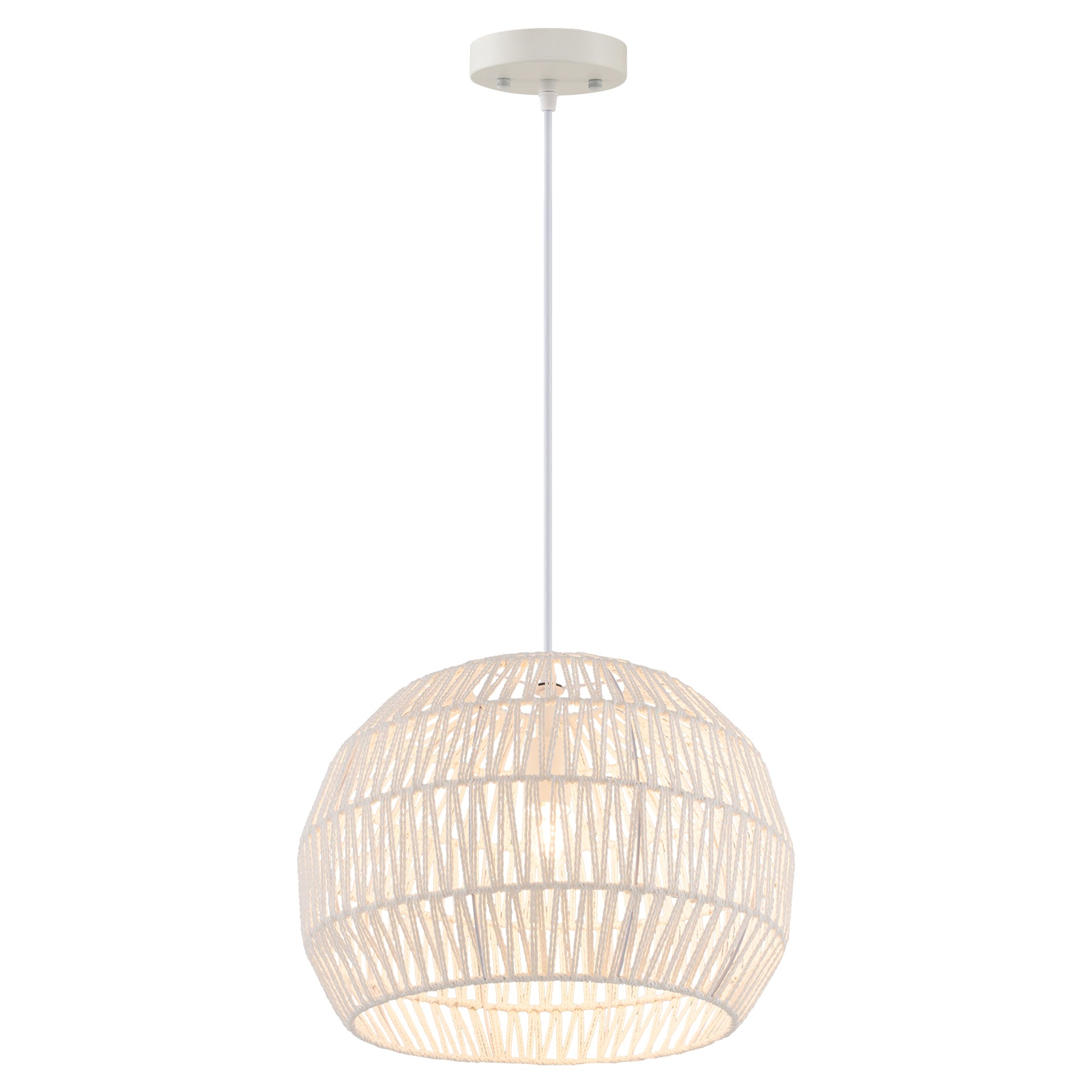 Round Farmhouse Rattan Pendant Light, Adjustable Hanging Rope, Beige Ceiling Lights Beige at Gallery Canada