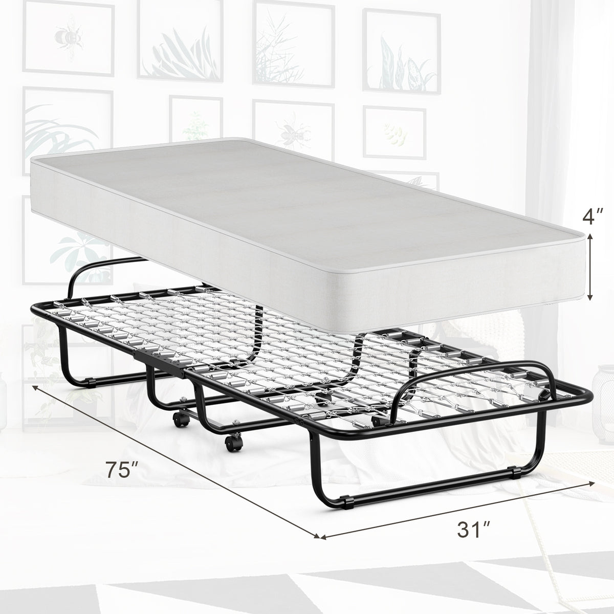 Folding Bed With Memory Foam Mattress, Black Folding Beds at Gallery Canada