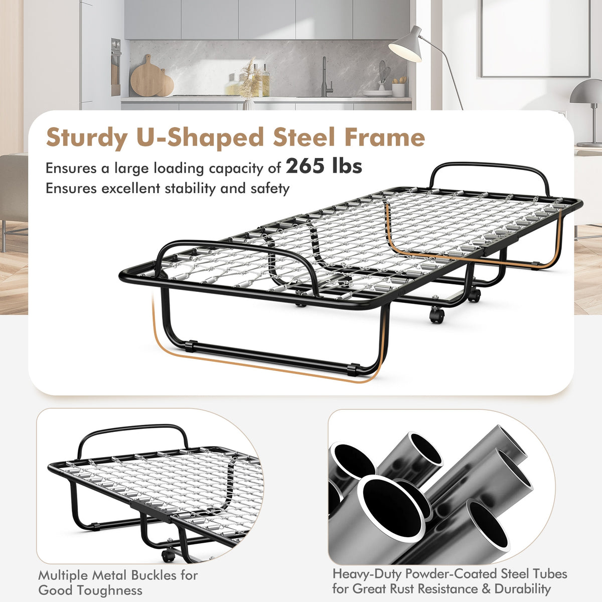 Folding Bed With Memory Foam Mattress, Black Folding Beds at Gallery Canada