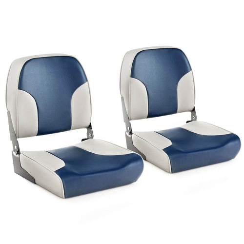 2 Piece Low Back Boat Seat Set, Sponge Padding, Aluminum Hinges, Blue