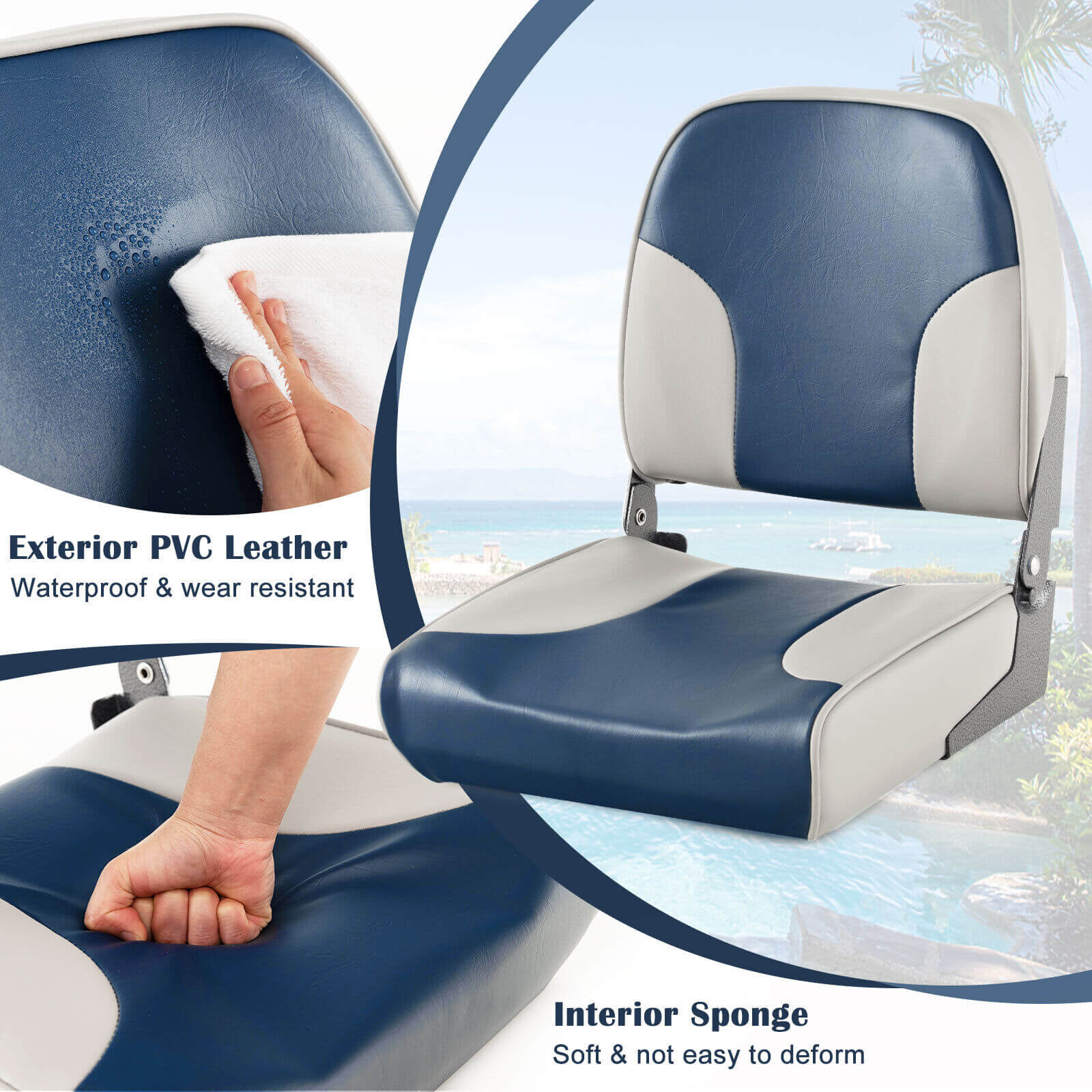 2 Piece Low Back Boat Seat Set, Sponge Padding, Aluminum Hinges, Blue Water Sports at Gallery Canada