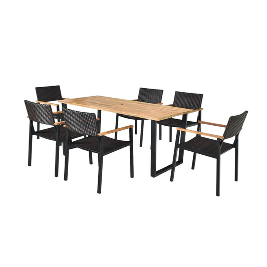 7 Piece Outdoor Dining Set, Large Acacia Wood Table Top, Natural Patio Dining Sets Natural at Gallery Canada
