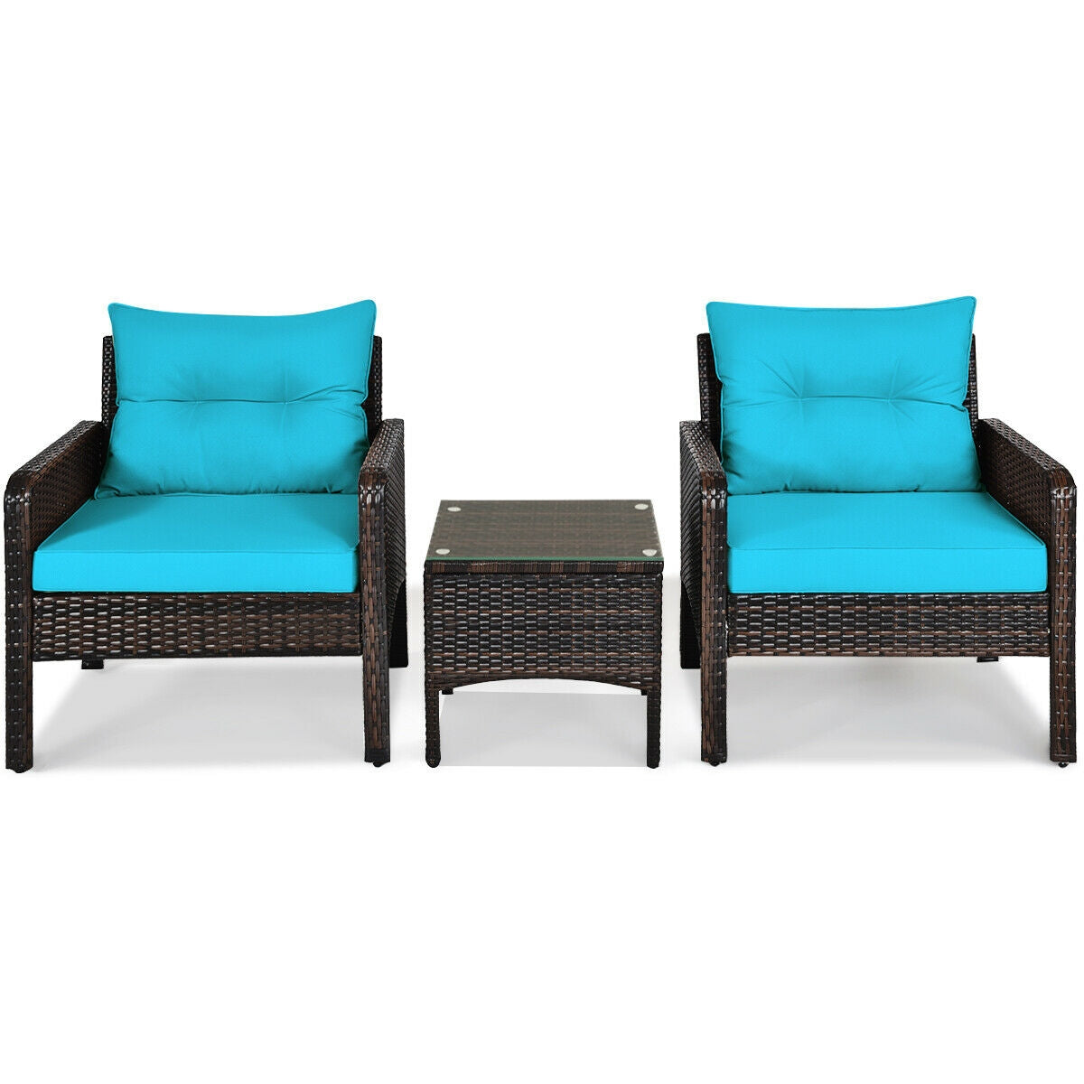 3 Pcs Outdoor Patio Rattan Conversation Set, Turquoise Patio Conversation Sets at Gallery Canada