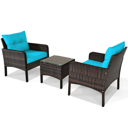 3 Pcs Outdoor Patio Rattan Conversation Set, Turquoise Patio Conversation Sets at Gallery Canada