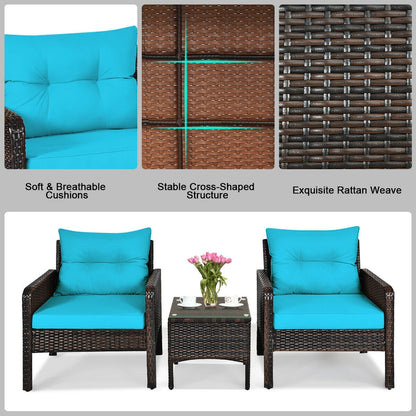 3 Pcs Outdoor Patio Rattan Conversation Set, Turquoise Patio Conversation Sets at Gallery Canada