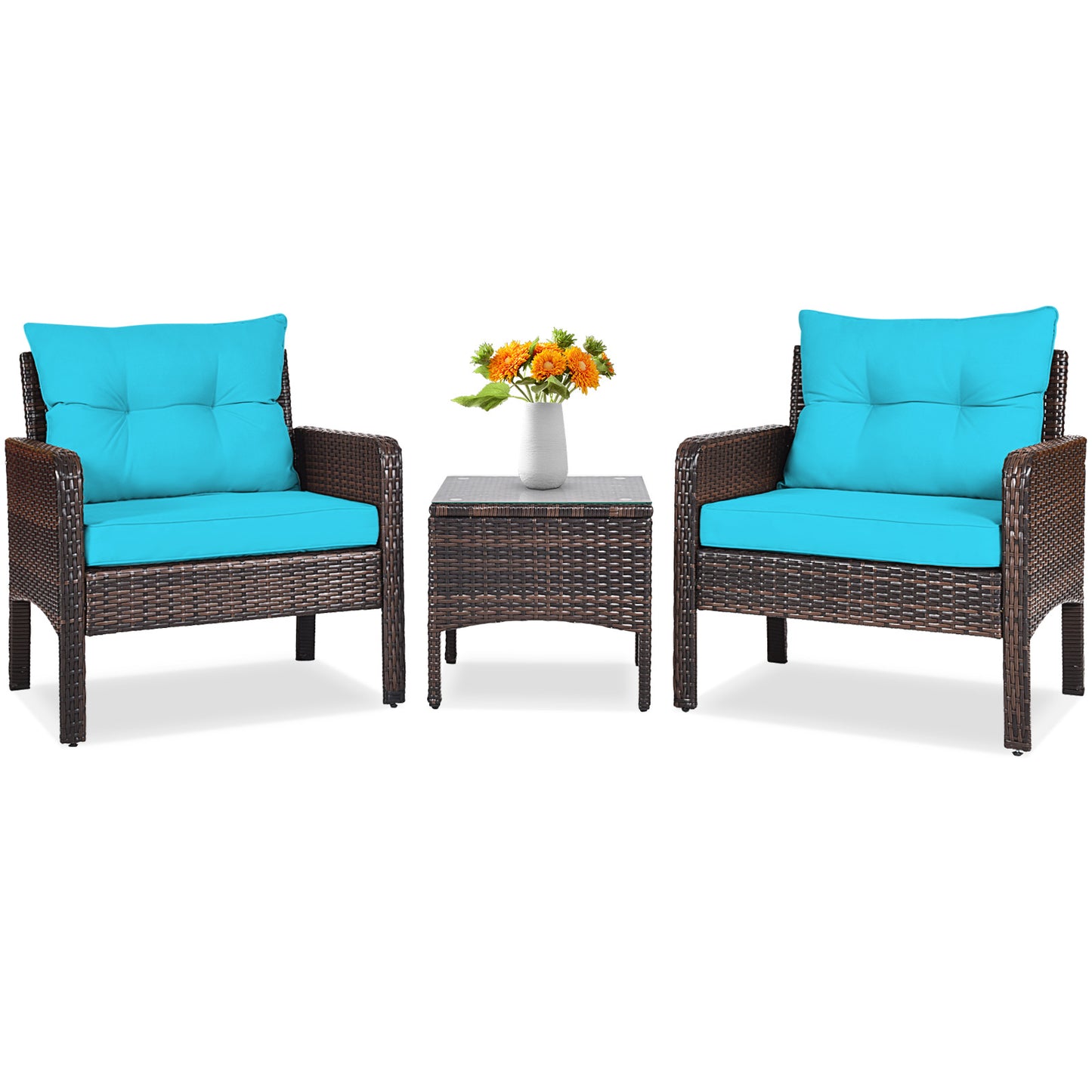 3 Pcs Outdoor Patio Rattan Conversation Set, Turquoise Patio Conversation Sets Turquoise at Gallery Canada