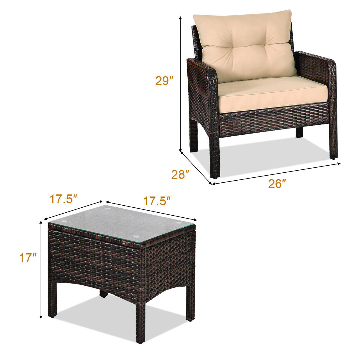 3 Piece Outdoor Rattan Conversation Set, Beige Patio Conversation Sets at Gallery Canada