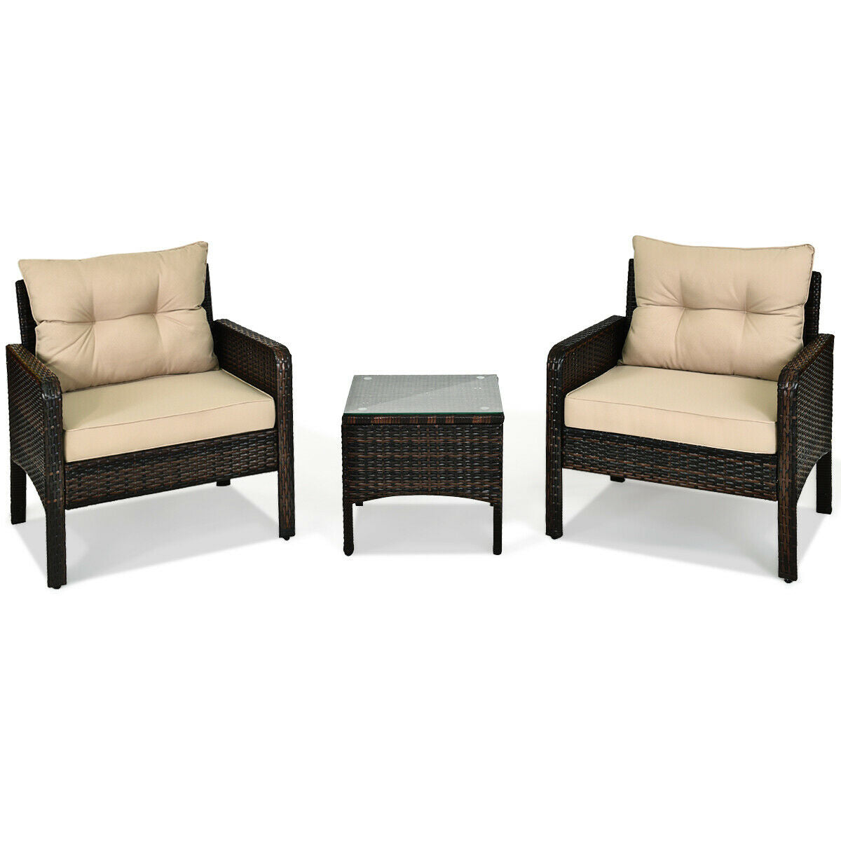 3 Piece Outdoor Rattan Conversation Set, Beige Patio Conversation Sets at Gallery Canada