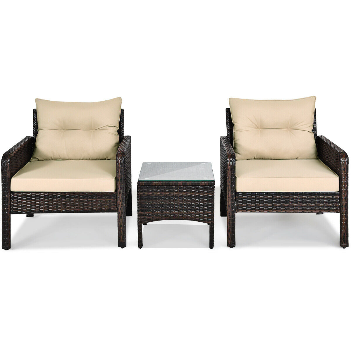 3 Piece Outdoor Rattan Conversation Set, Beige Patio Conversation Sets at Gallery Canada