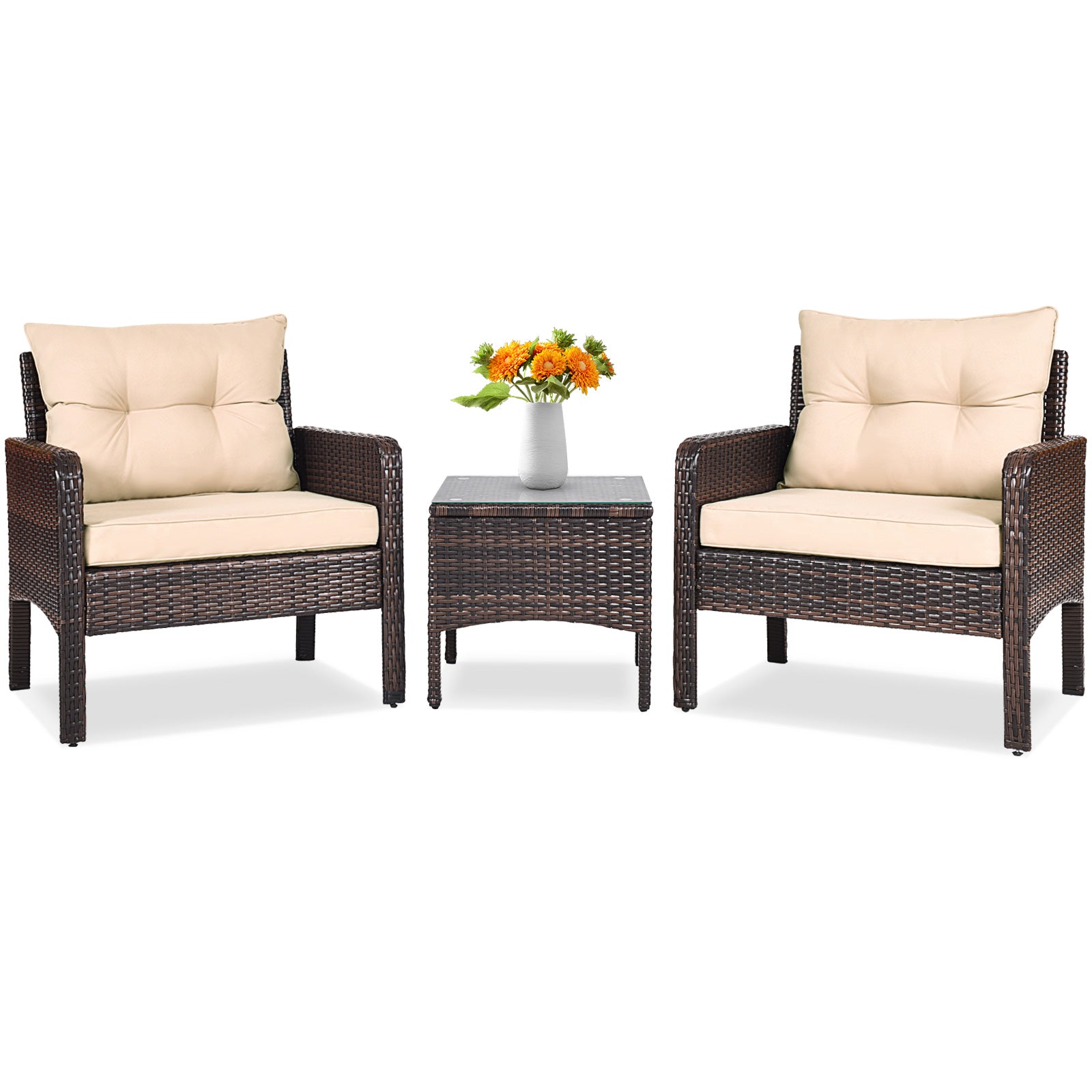 3 Piece Outdoor Rattan Conversation Set, Beige Patio Conversation Sets Beige at Gallery Canada