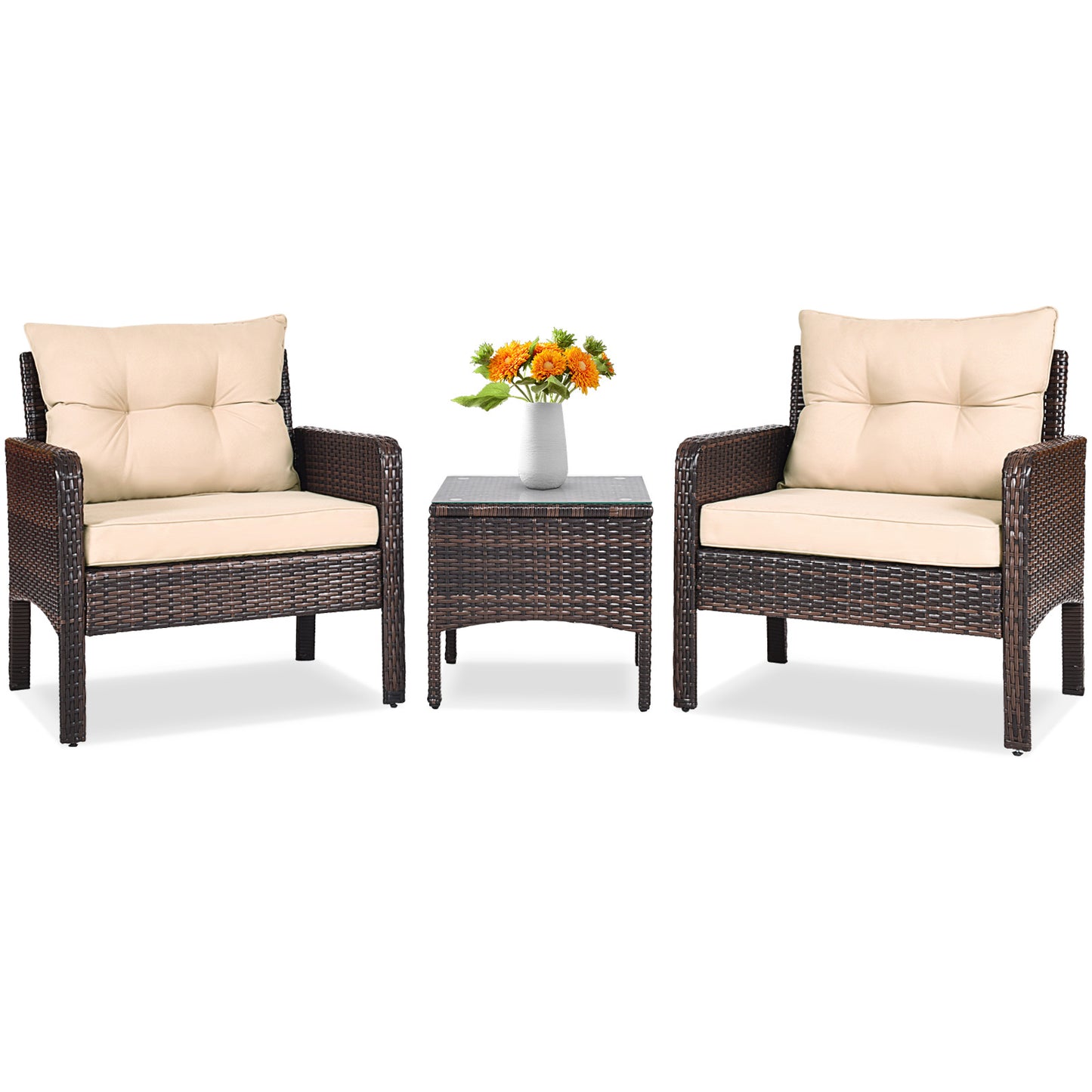 3 Piece Outdoor Rattan Conversation Set, Beige Patio Conversation Sets Beige at Gallery Canada