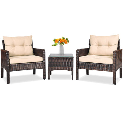 3 Piece Outdoor Rattan Conversation Set, Beige Patio Conversation Sets Beige at Gallery Canada