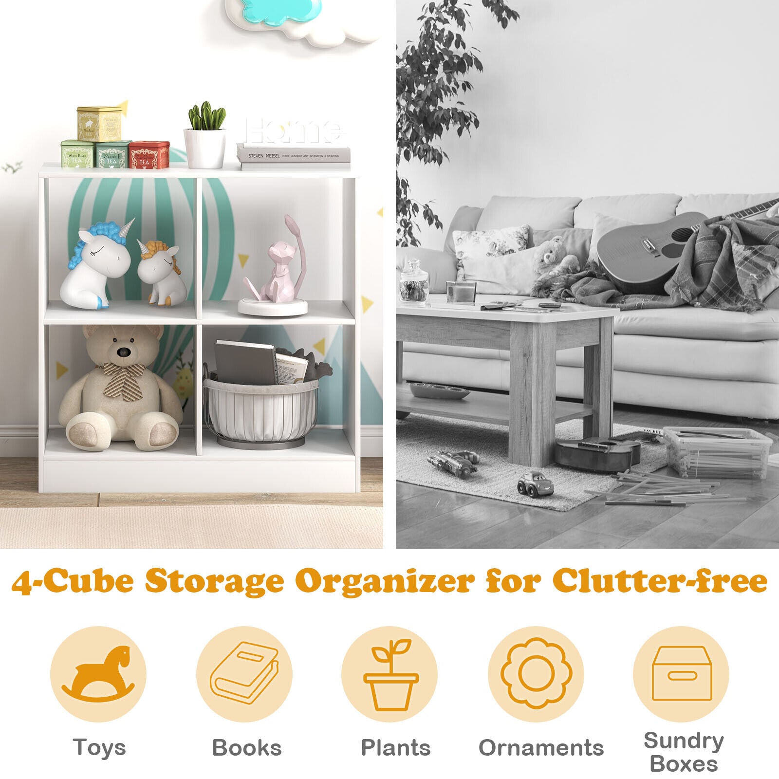 4-Cube Kids Bookcase With Open Shelves, White Bookcases at Gallery Canada