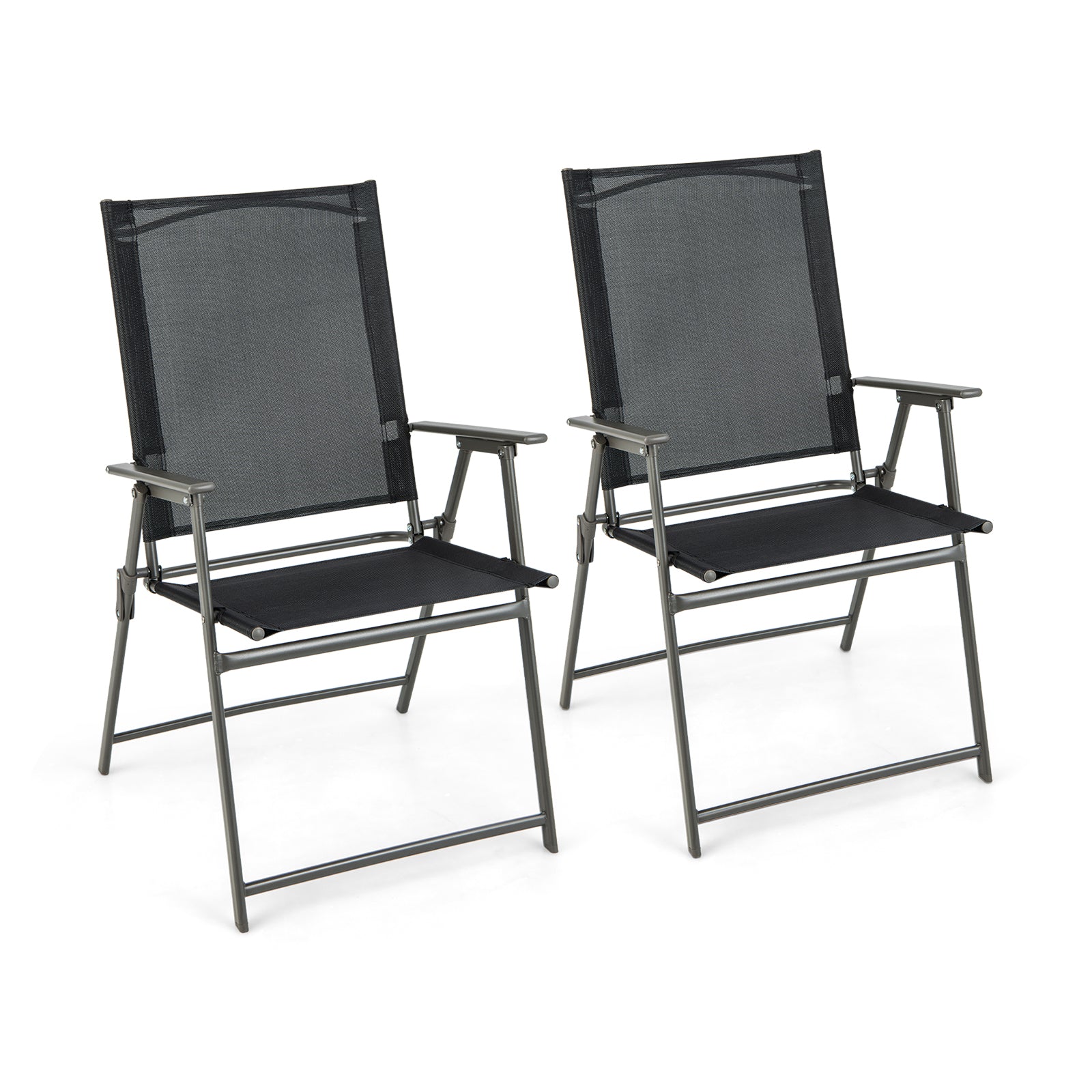 2 Patio Folding Chairs With Armrests, Gray, Black Patio Dining Chairs at Gallery Canada