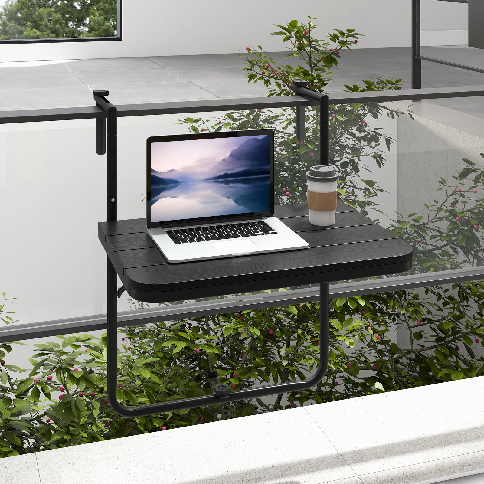 Folding Hanging Table, 3-Level Adjustable Height, Black Patio Tables at Gallery Canada
