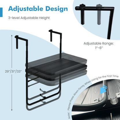 Folding Hanging Table, 3-Level Adjustable Height, Black Patio Tables at Gallery Canada