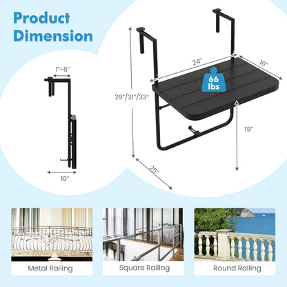 Folding Hanging Table, 3-Level Adjustable Height, Black Patio Tables at Gallery Canada
