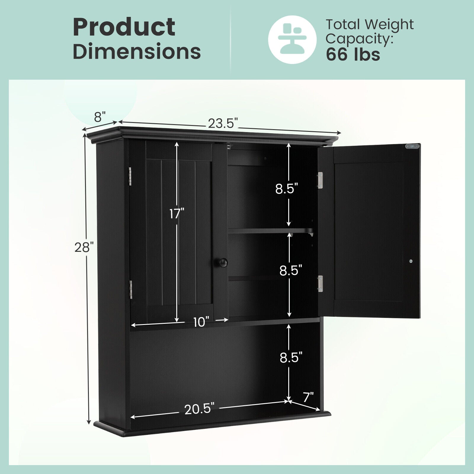 Wall Mount Bathroom Storage Cabinet, 2-Door, Black Wall Cabinets at Gallery Canada