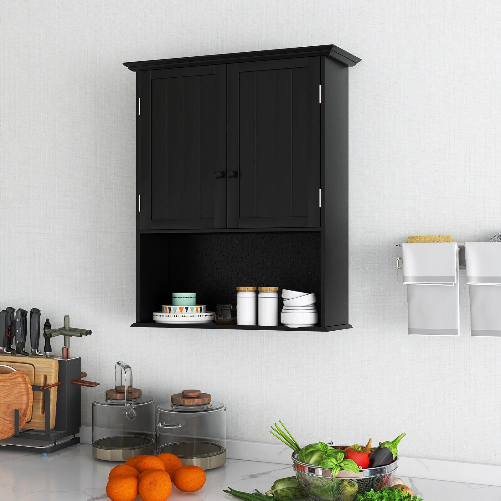 Wall Mount Bathroom Storage Cabinet, 2-Door, Black Wall Cabinets at Gallery Canada