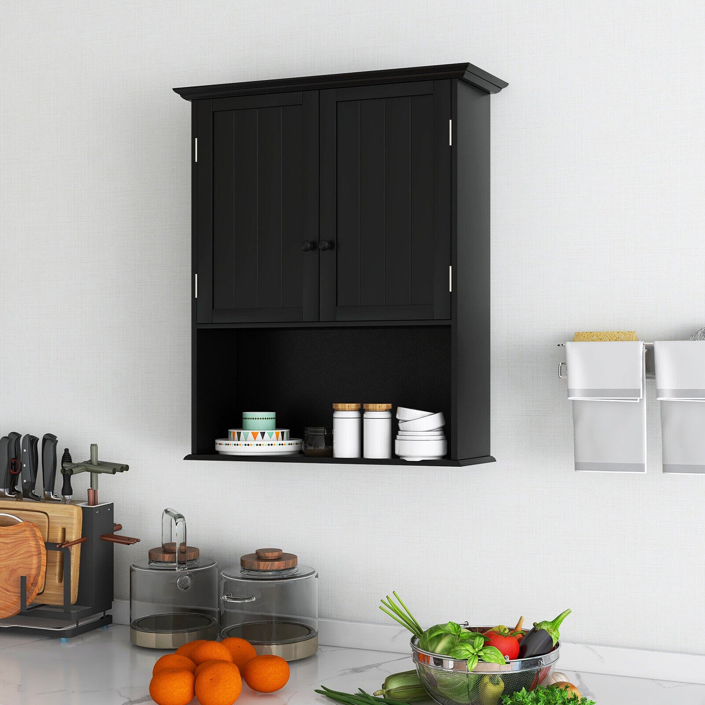 Wall Mount Bathroom Storage Cabinet, 2-Door, Black Wall Cabinets at Gallery Canada