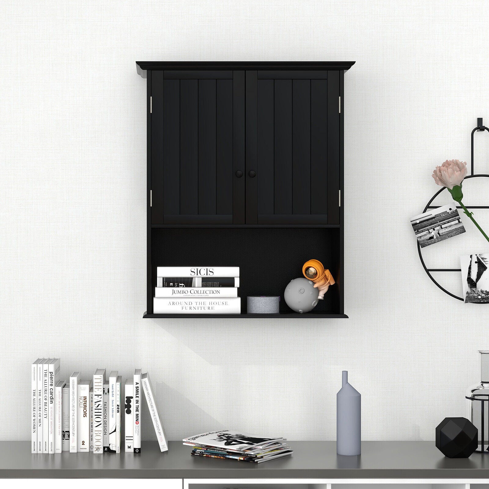 Wall Mount Bathroom Storage Cabinet, 2-Door, Black Wall Cabinets at Gallery Canada