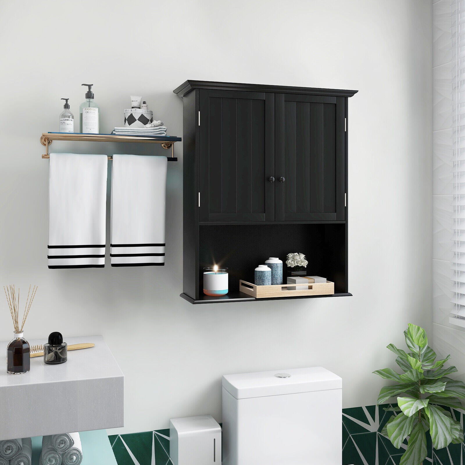 Wall Mount Bathroom Storage Cabinet, 2-Door, Black Wall Cabinets at Gallery Canada