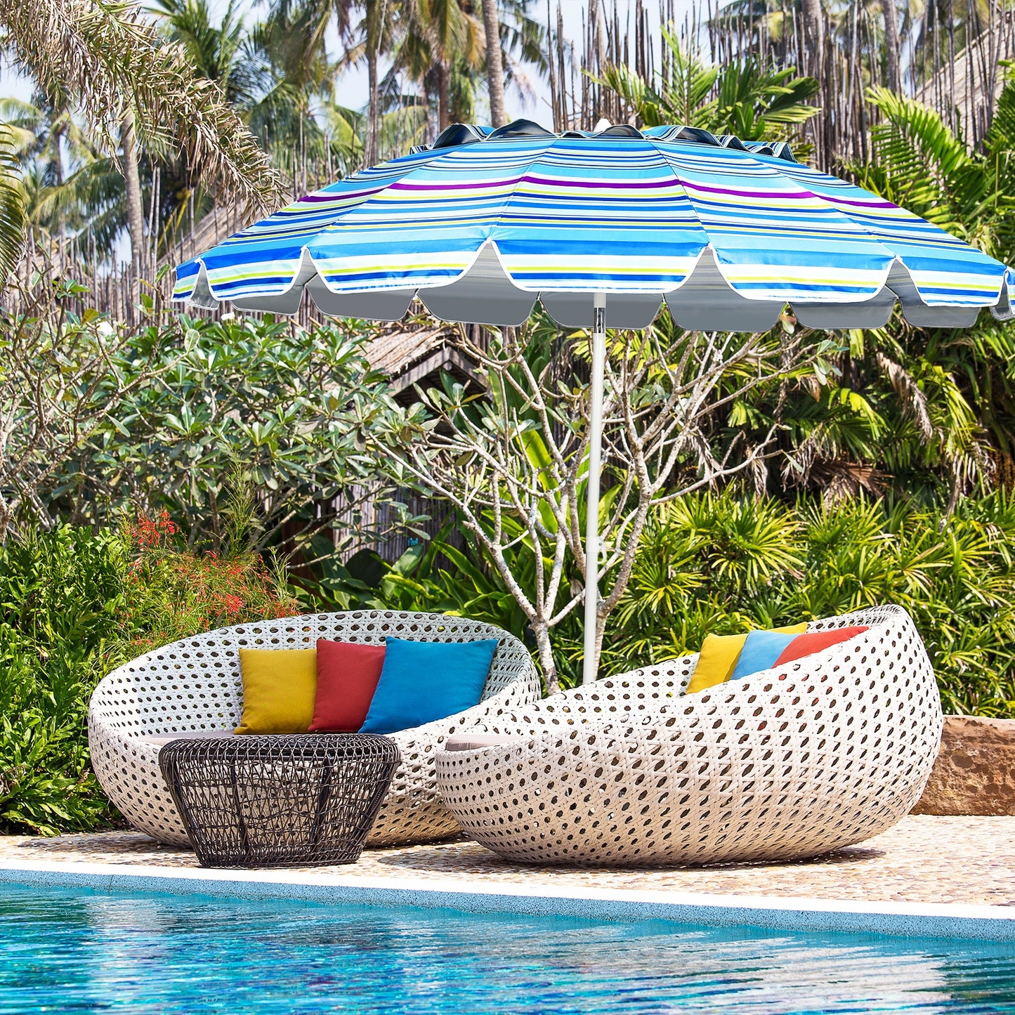 8FT Portable Beach Umbrella, With Sand Anchor and Tilt, Blue Outdoor Umbrellas at Gallery Canada