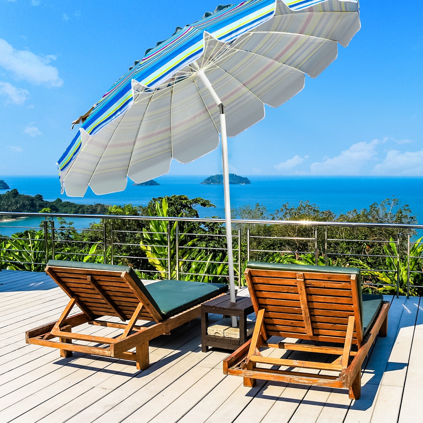 8FT Portable Beach Umbrella, With Sand Anchor and Tilt, Blue Outdoor Umbrellas at Gallery Canada