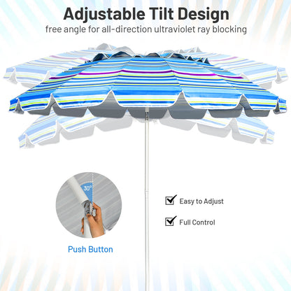 8FT Portable Beach Umbrella, With Sand Anchor and Tilt, Blue Outdoor Umbrellas at Gallery Canada