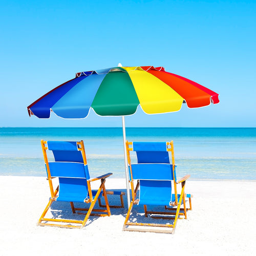 8FT Portable Beach Umbrella, Sand Anchor, Tilt Mechanism, Multicolor
