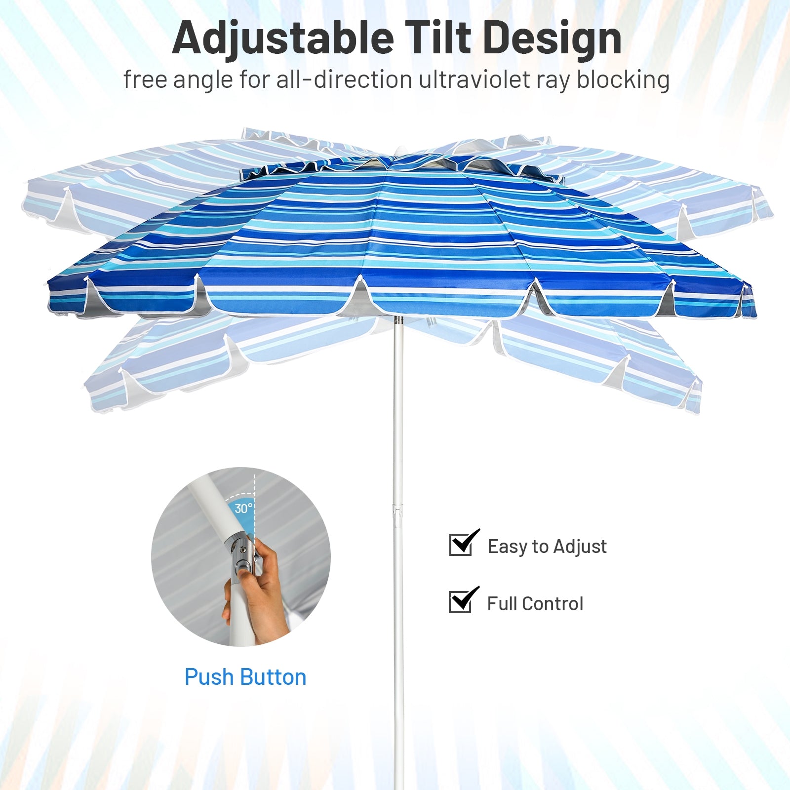 8FT Portable Beach Umbrella, Sand Anchor, Tilt Mechanism, Navy Outdoor Umbrellas at Gallery Canada